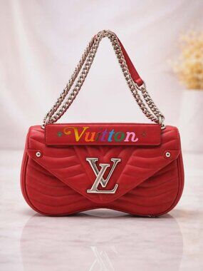 Authentic Louis Vuitton New Wave Chain Bag Red Quilted Leather LV Shoulder Bag